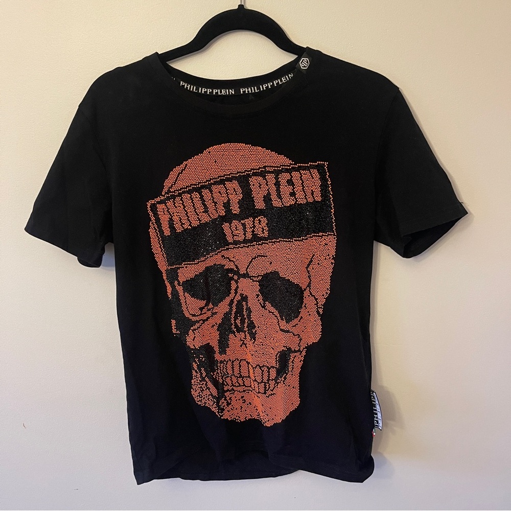 Philipp Plein Black and Orange Skull T-Shirt